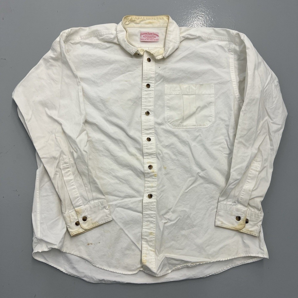 VTG 90s Filson 452 Shelter Cloth Shirt Button Up White Made In USA Mens Size XL